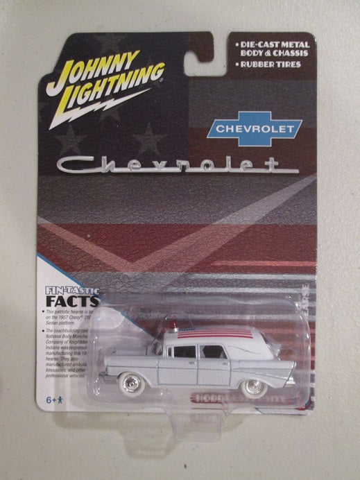 Johnny Lightning 1957 Chevy Hearse - Brown Card - US Flag on Roof