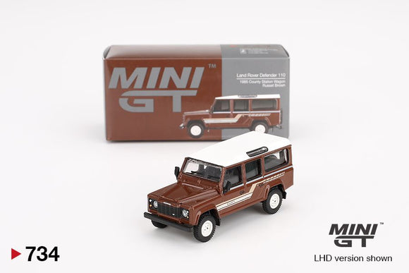 Mini GT 734 Land Rover Defender 110 1985 County Station Wagon Russet Brown