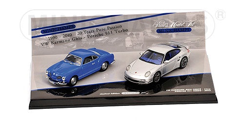 Minichamps 402902010 VW Karmann Ghia 1955 & Porsche 911 Turbo 2010 - Minichamps 20 Years Pure Passion