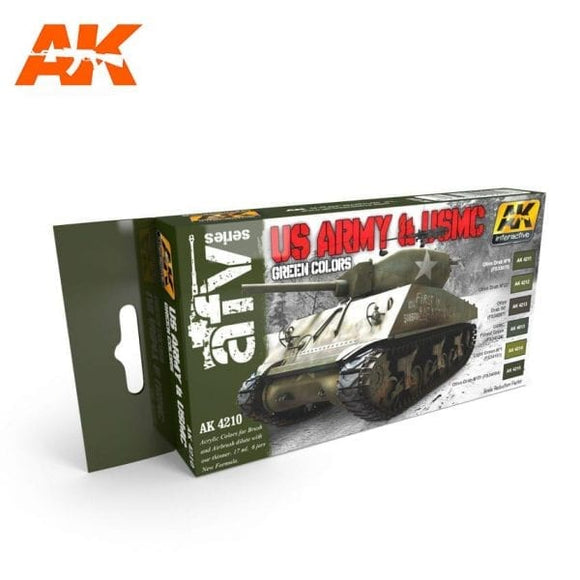 AK-Interactive AK4210 US Army & USMC Green Colors Set