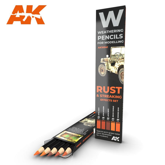 AK-Interactive AK10041 Weathering Pencil Set - Rust & Streaking Effects