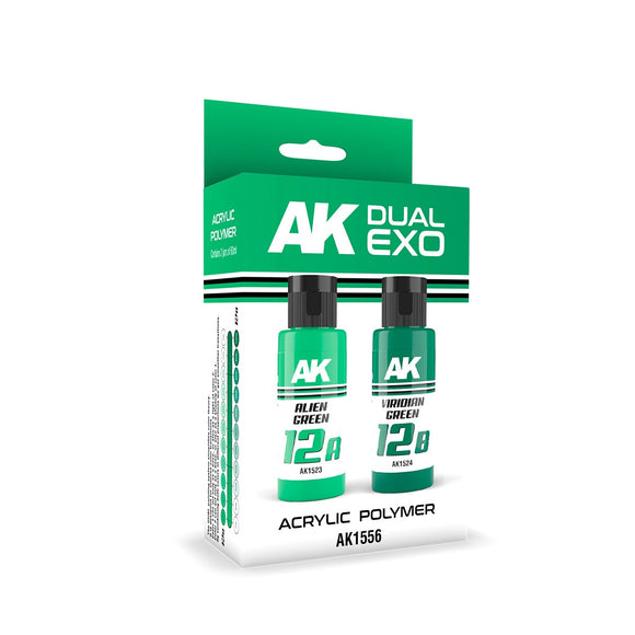 AK-Interactive AK1556 Dual Exo Set 12 - 12A Alien Green & 12B Viridian Green