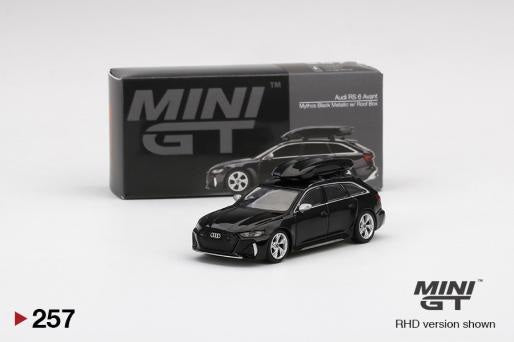 Mini GT 257 Audi RS6 Avant Mythos Black Met with Roof Box