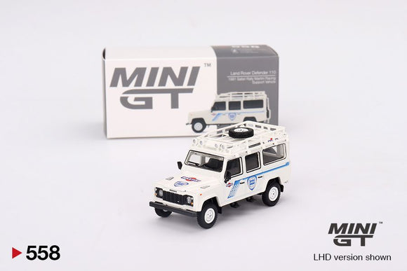 Mini GT 558 Land Rover Defender 110 1991 Safari Rally Martini