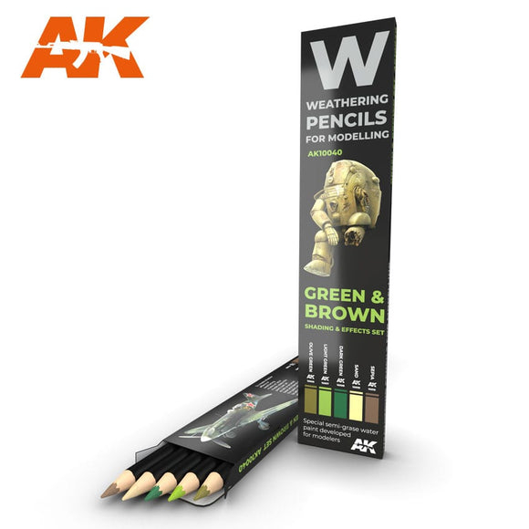 AK-Interactive AK10040 Weathering Pencil Set - Green & Brown Shading & Effects